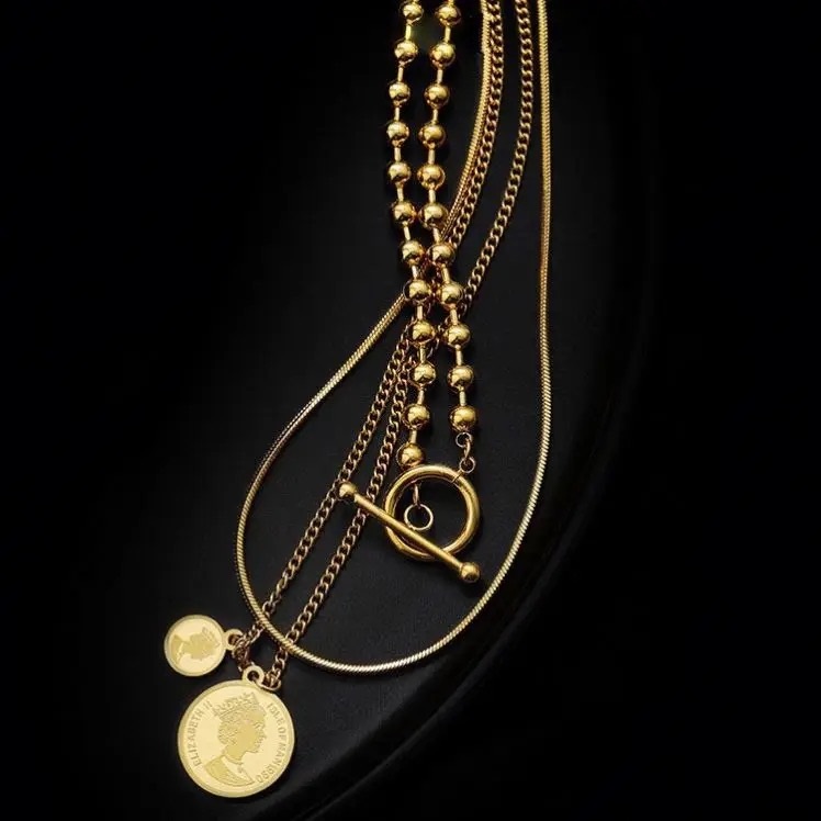 Retro Multi-layer Circular Plaques Women's Avatar pendant OT buckle Niche Necklace